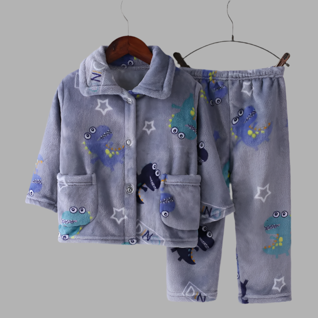 Thickened Warm Children Pajamas Autumn Winter Flannel Girls Home Wear Set Boys Long-Sleeved Cardigan Sleepwear Boys Small Medium