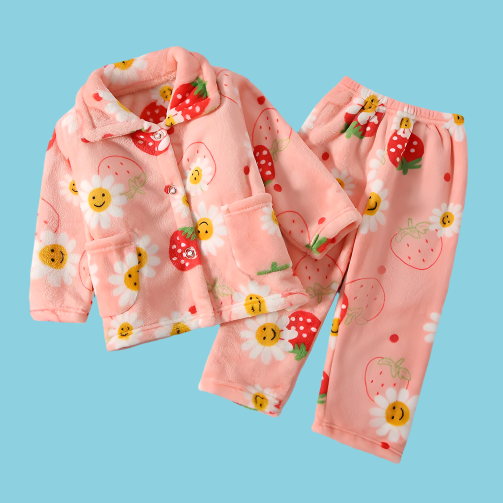 Thickened Warm Children Pajamas Autumn Winter Flannel Girls Home Wear Set Boys Long-Sleeved Cardigan Sleepwear Boys Small Medium