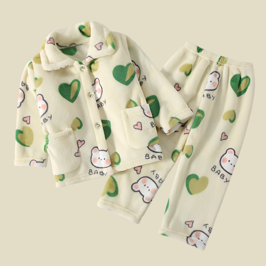 Thickened Warm Children Pajamas Autumn Winter Flannel Girls Home Wear Set Boys Long-Sleeved Cardigan Sleepwear Boys Small Medium