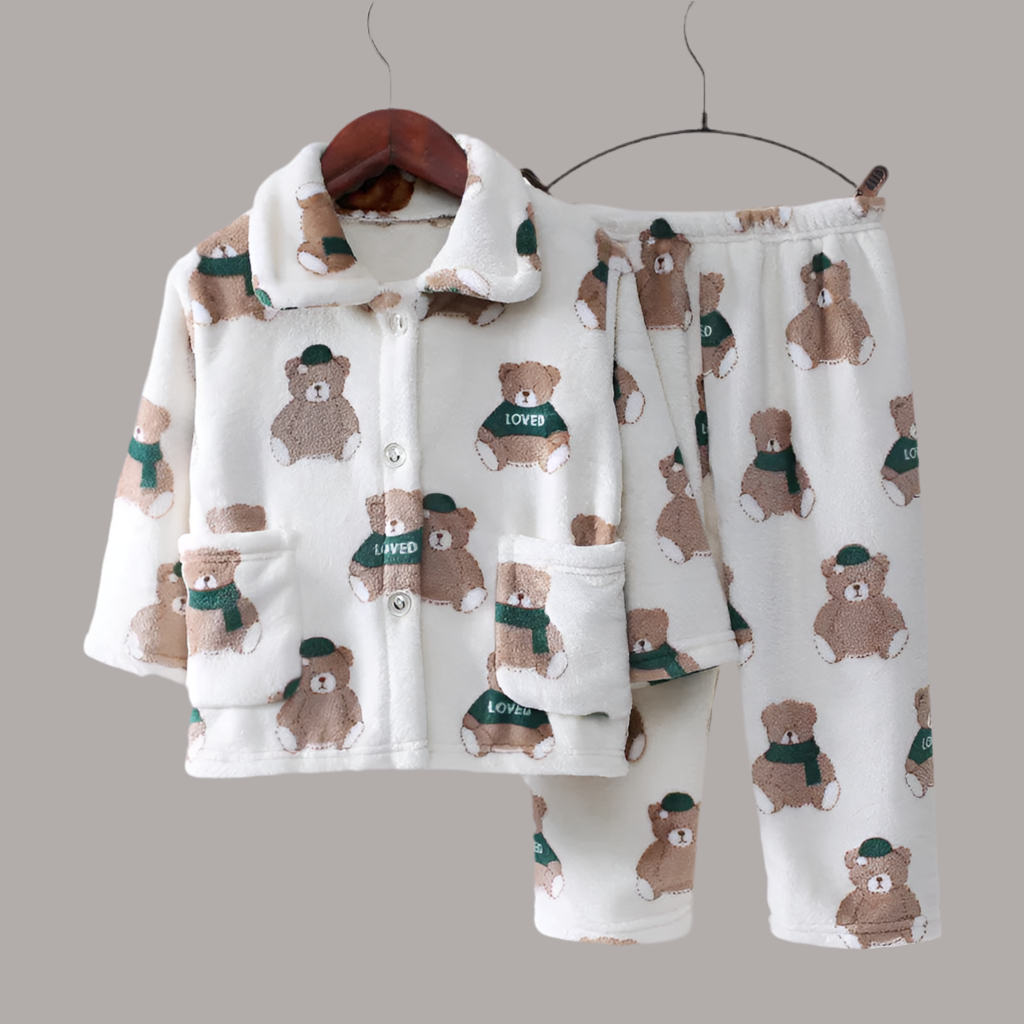 Thickened Warm Children Pajamas Autumn Winter Flannel Girls Home Wear Set Boys Long-Sleeved Cardigan Sleepwear Boys Small Medium