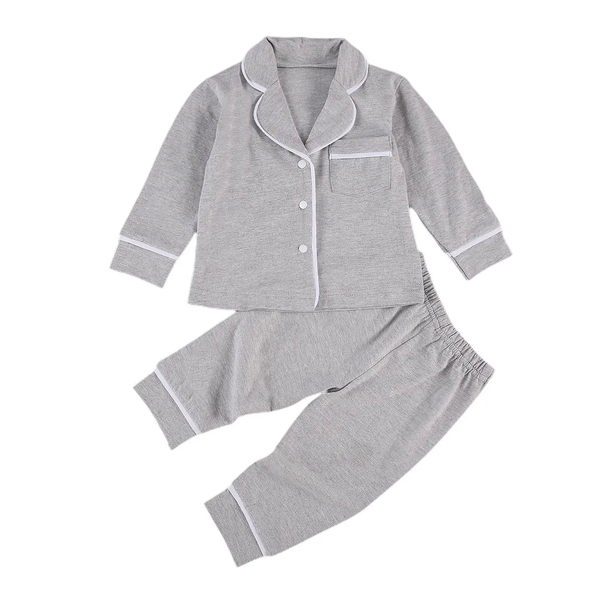 Infant Kids Baby Girls Boys 2Pcs 100% Cotton Pajama Sets Long Sleeve Jacket Shirt Pants Solid Sleepwear 6M-5Y