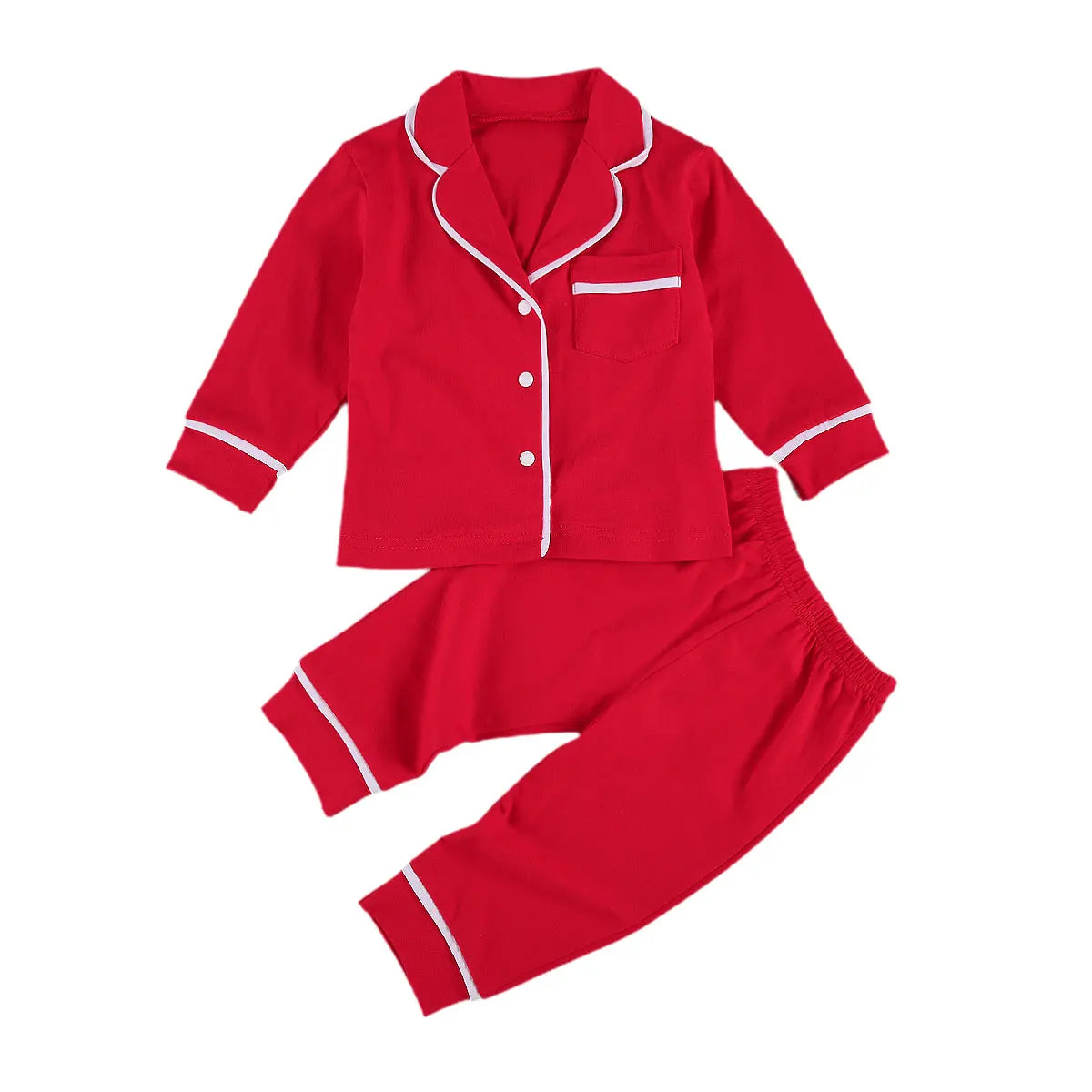 Infant Kids Baby Girls Boys 2Pcs 100% Cotton Pajama Sets Long Sleeve Jacket Shirt Pants Solid Sleepwear 6M-5Y
