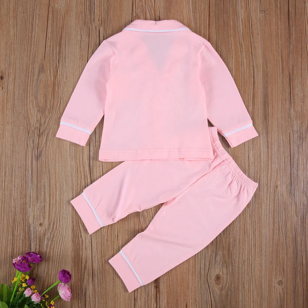 Infant Kids Baby Girls Boys 2Pcs 100% Cotton Pajama Sets Long Sleeve Jacket Shirt Pants Solid Sleepwear 6M-5Y