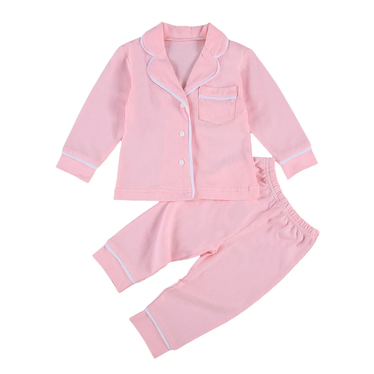 Infant Kids Baby Girls Boys 2Pcs 100% Cotton Pajama Sets Long Sleeve Jacket Shirt Pants Solid Sleepwear 6M-5Y
