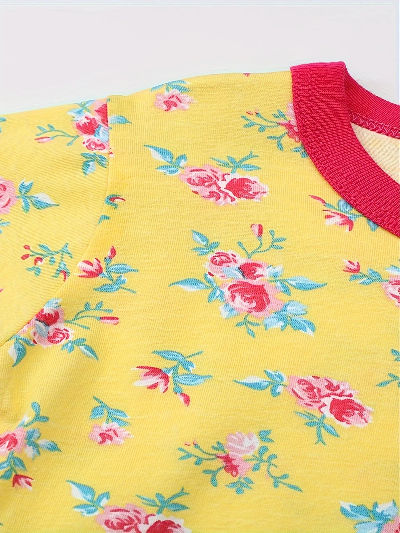 Girls Flowers Print Long-sleeved Two-piece Pajamas Sets For Girls