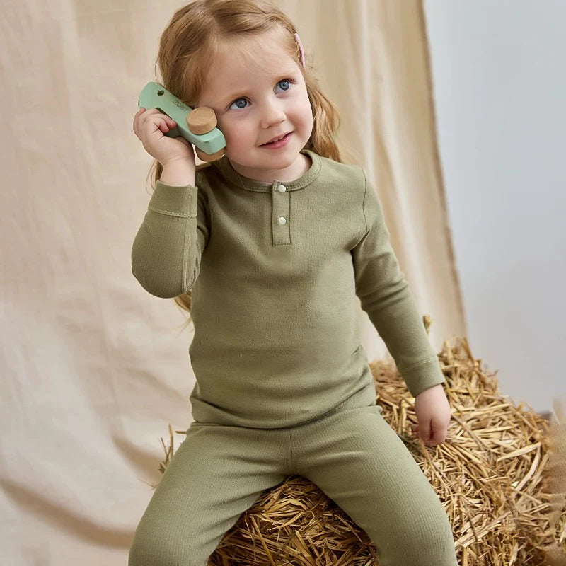 Spring Autumn Toddler Pajamas Suit Solid Color Cotton Kids Tops + Leggings Baby Boy Girl Clothes Suit