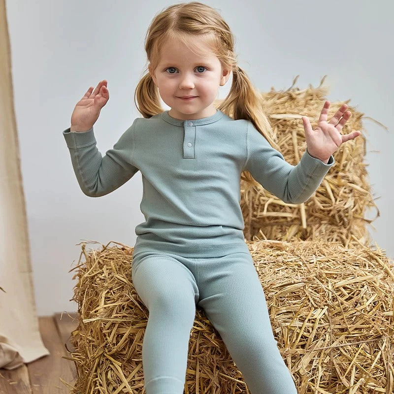 Spring Autumn Toddler Pajamas Suit Solid Color Cotton Kids Tops + Leggings Baby Boy Girl Clothes Suit