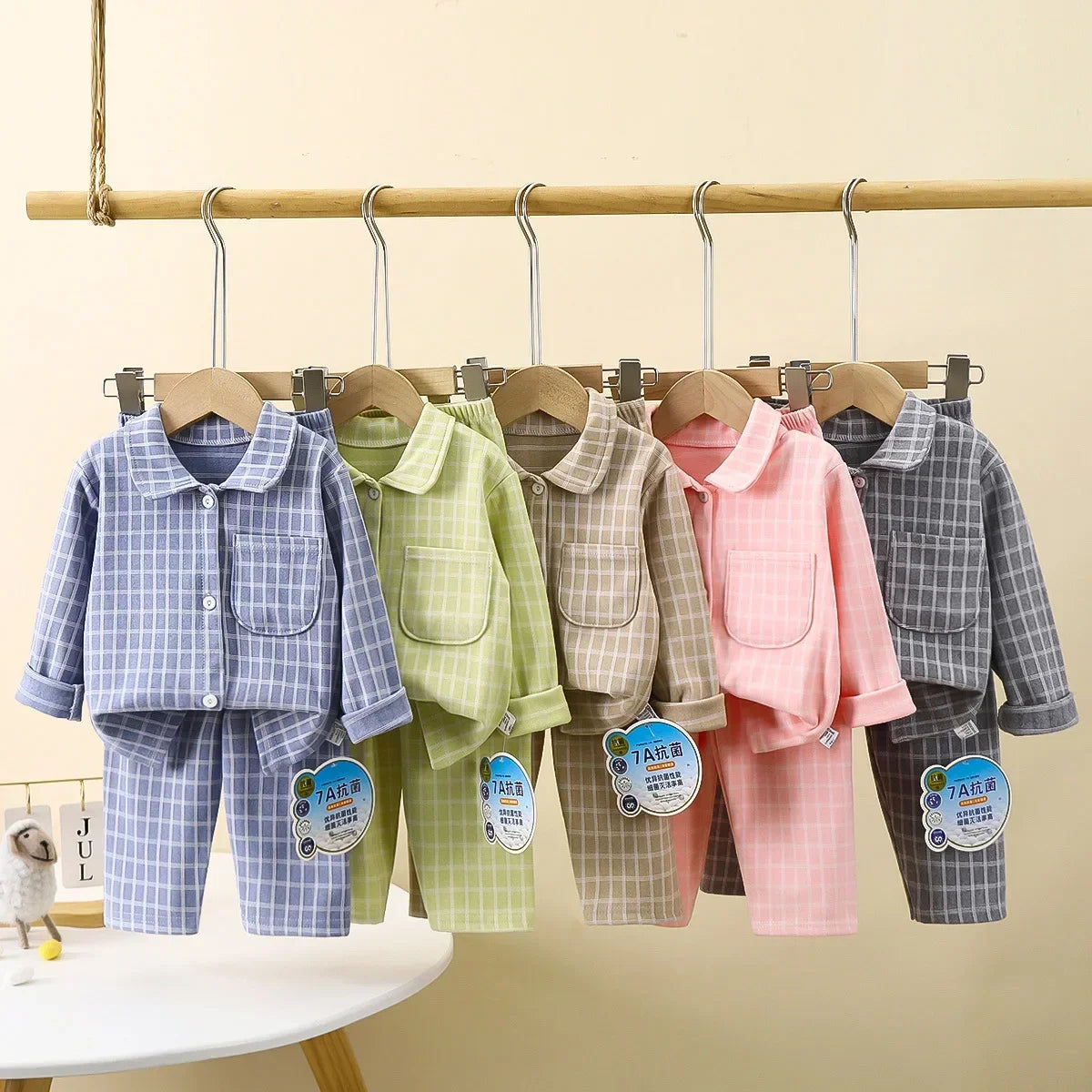 Boys Girls Autumn Pajamas Homewear Kids Casual Plaid Long Sleeve Lapel Shirt with Pants Pyjamas Youth Sleepwear Clothing Sets
