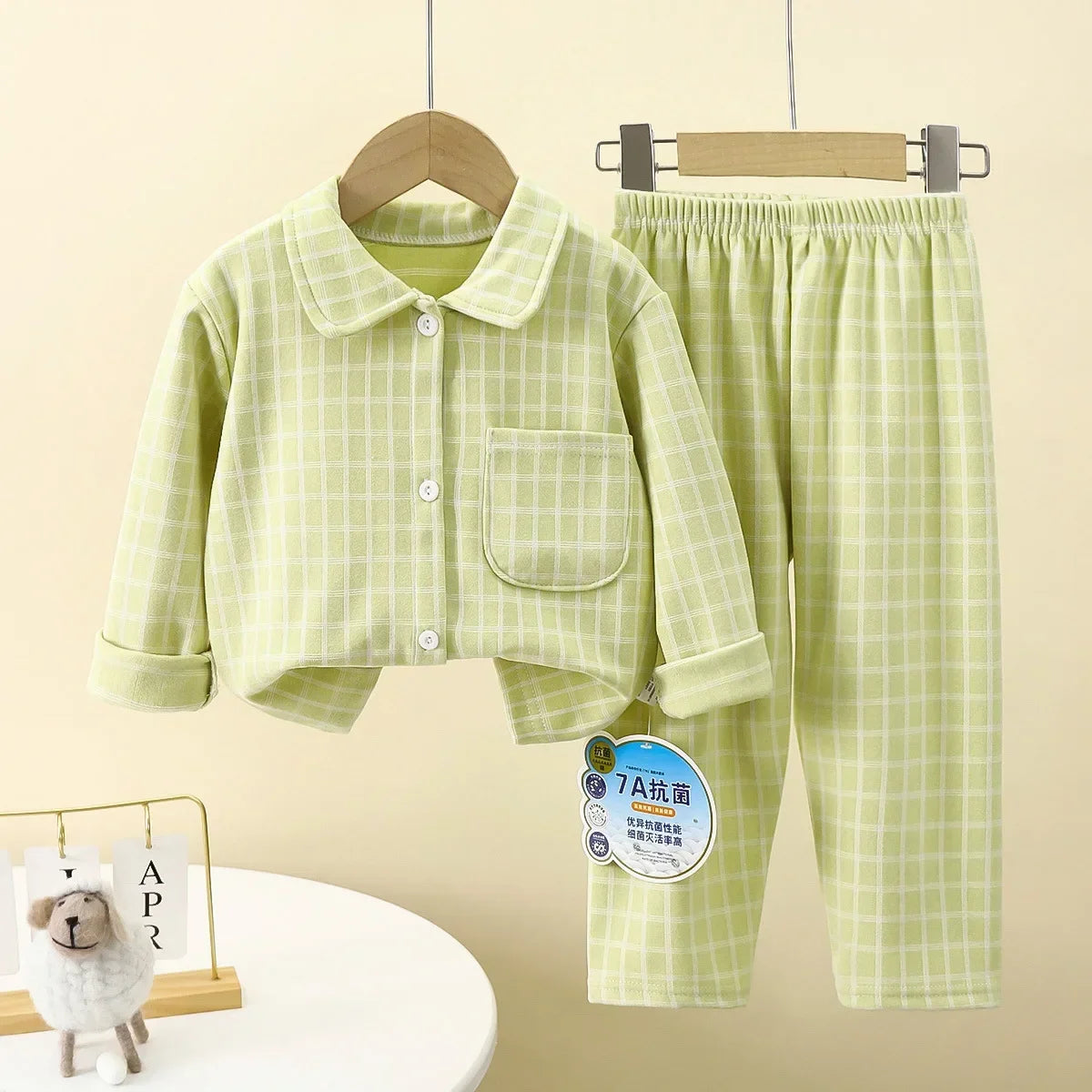 Boys Girls Autumn Pajamas Homewear Kids Casual Plaid Long Sleeve Lapel Shirt with Pants Pyjamas Youth Sleepwear Clothing Sets