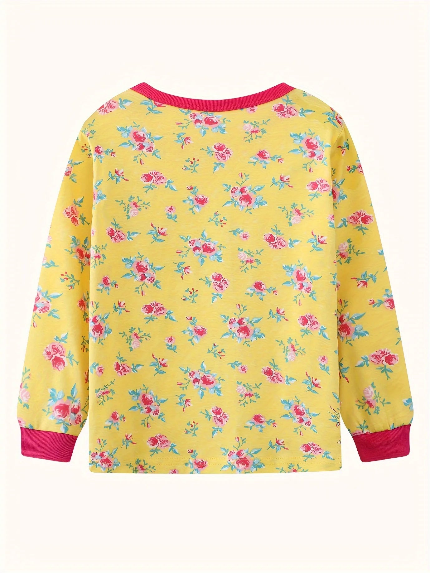 Girls Flowers Print Long-sleeved Two-piece Pajamas Sets For Girls
