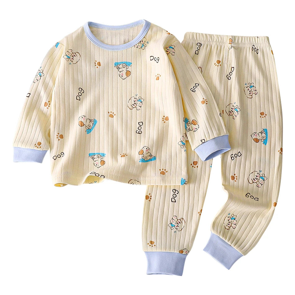 Kids Casual Autumn Long Sleeve Pajamas Set Boys and Girls Cartoon Print Home Wear Comfortable Soft Fabric Sleepwear