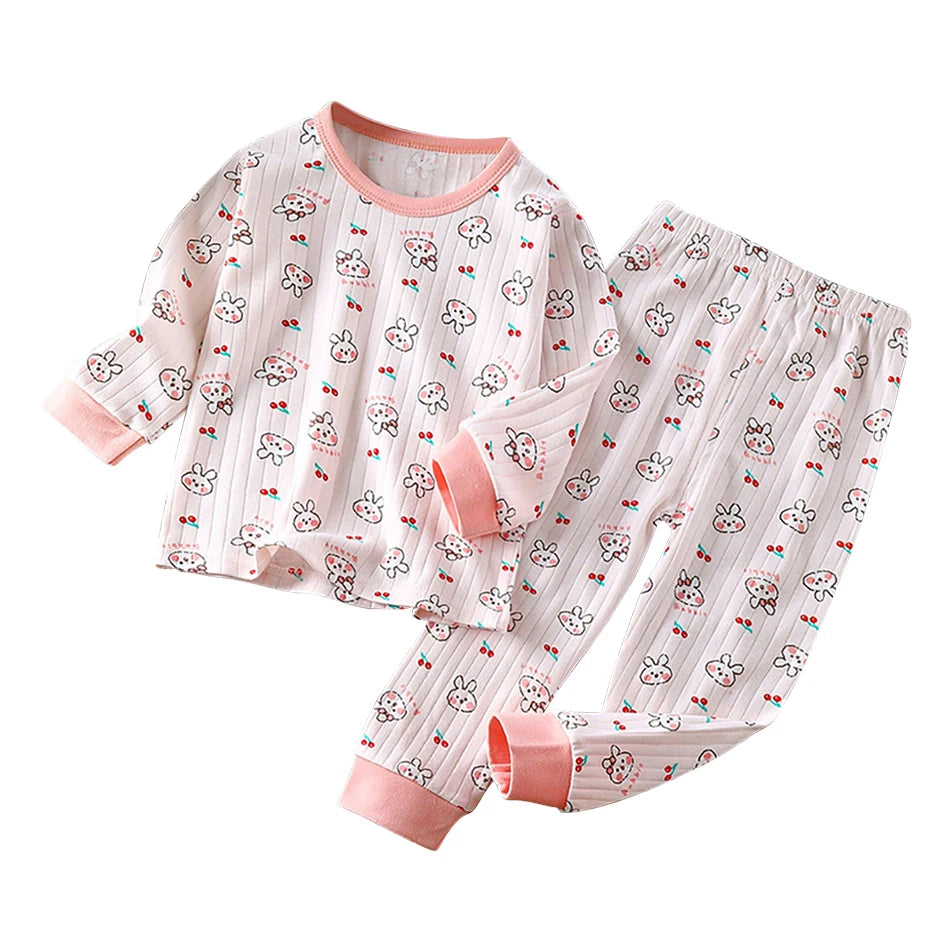 Kids Casual Autumn Long Sleeve Pajamas Set Boys and Girls Cartoon Print Home Wear Comfortable Soft Fabric Sleepwear