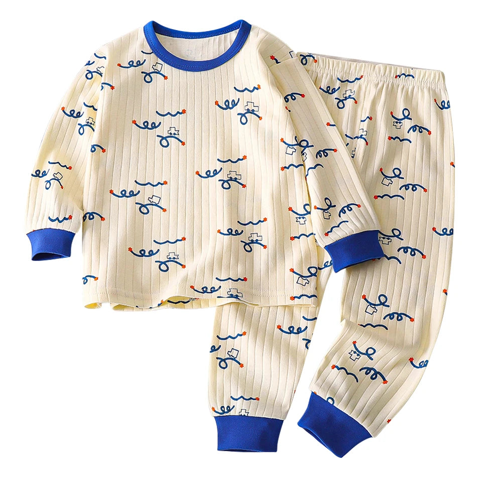 Kids Casual Autumn Long Sleeve Pajamas Set Boys and Girls Cartoon Print Home Wear Comfortable Soft Fabric Sleepwear