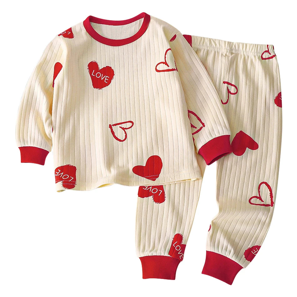 Kids Casual Autumn Long Sleeve Pajamas Set Boys and Girls Cartoon Print Home Wear Comfortable Soft Fabric Sleepwear