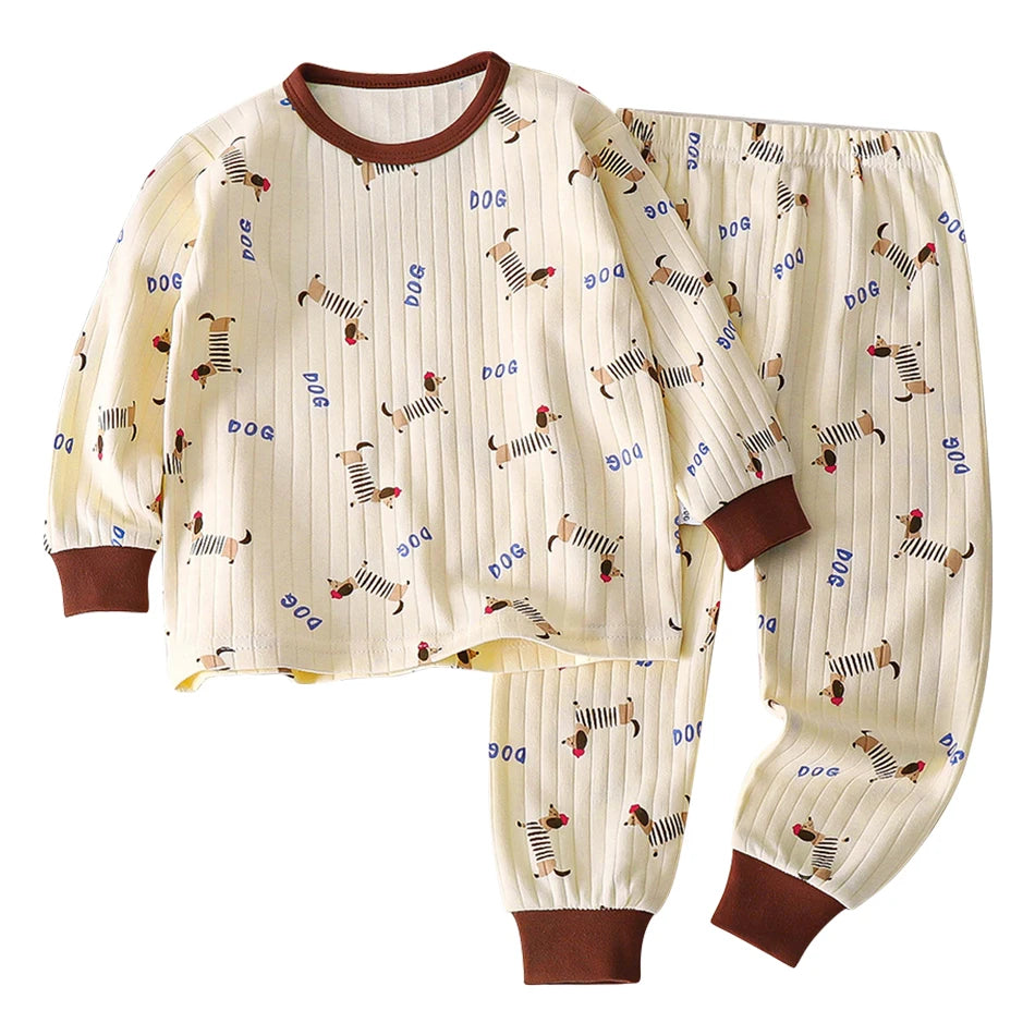 Kids Casual Autumn Long Sleeve Pajamas Set Boys and Girls Cartoon Print Home Wear Comfortable Soft Fabric Sleepwear