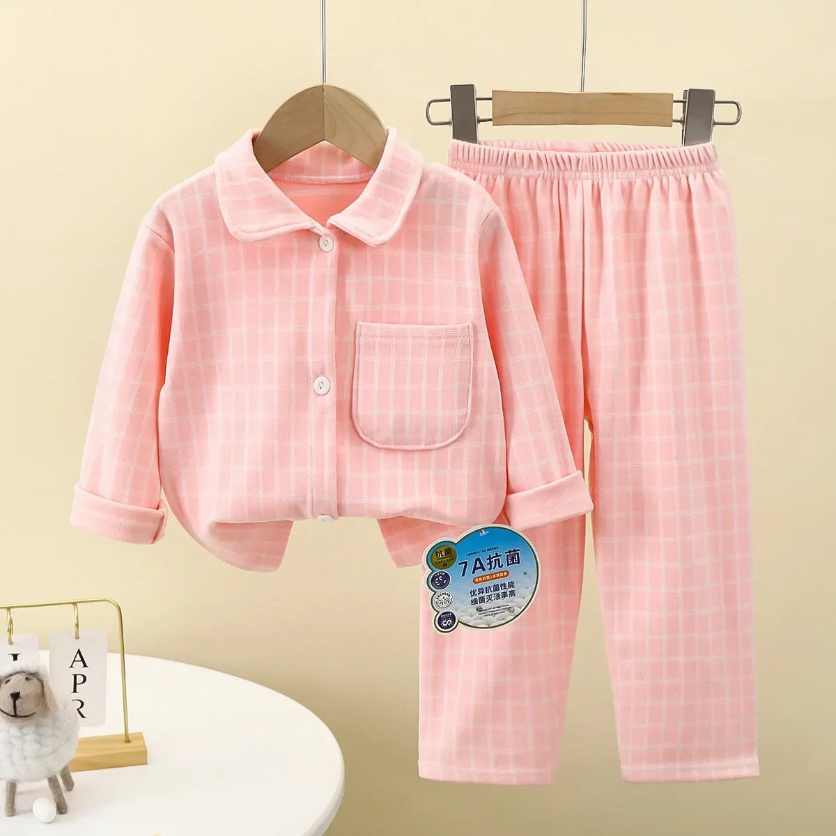 Boys Girls Autumn Pajamas Homewear Kids Casual Plaid Long Sleeve Lapel Shirt with Pants Pyjamas Youth Sleepwear Clothing Sets