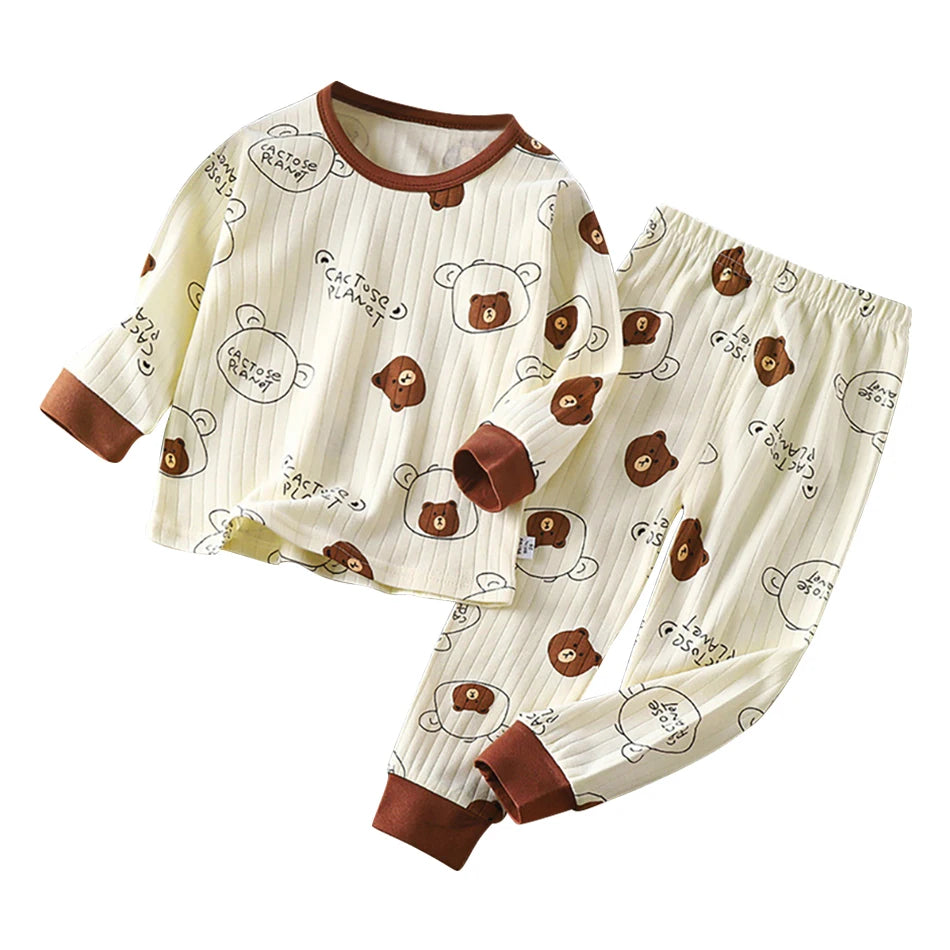 Kids Casual Autumn Long Sleeve Pajamas Set Boys and Girls Cartoon Print Home Wear Comfortable Soft Fabric Sleepwear