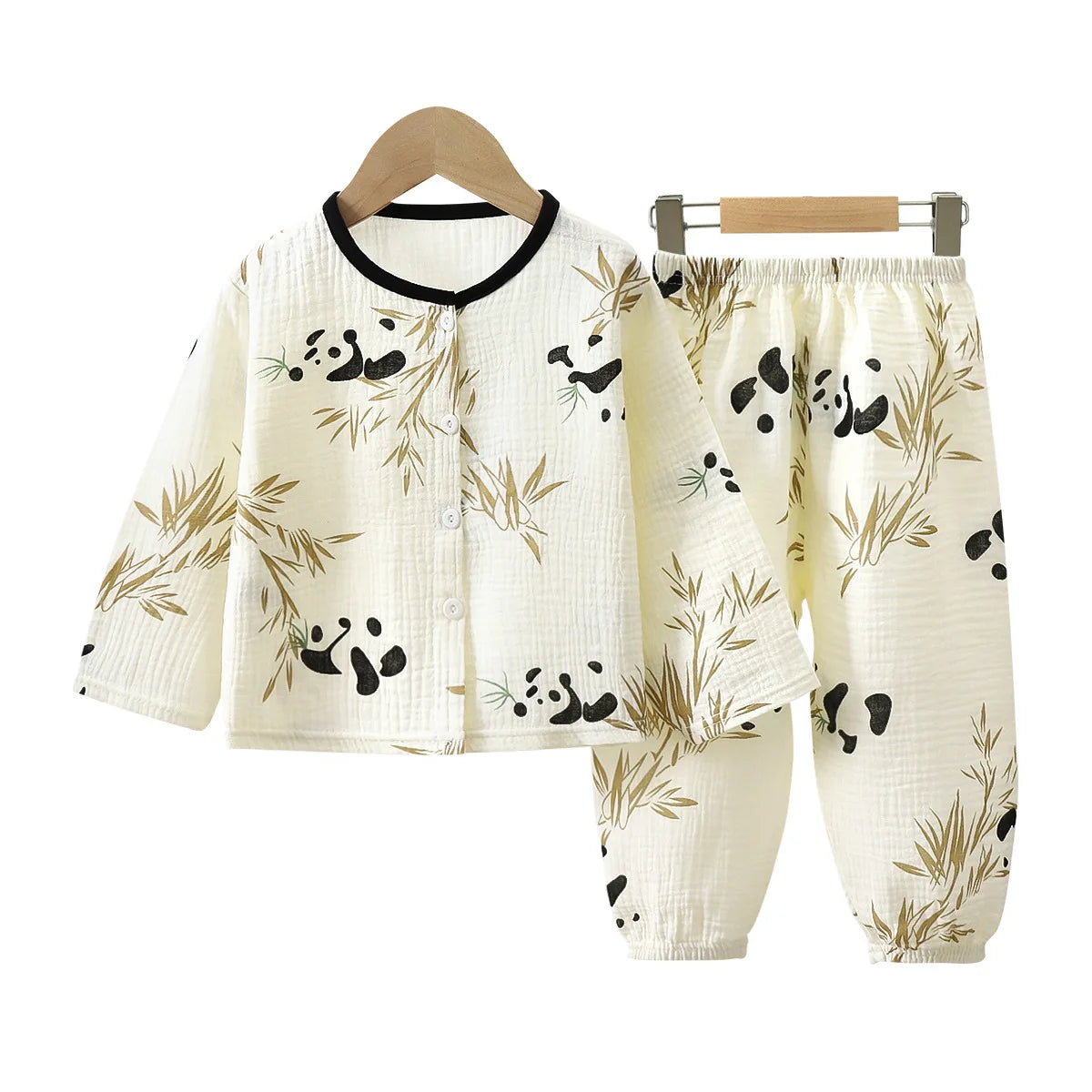 Girls Summer Cotton Gauze Thin Pajamas Home Wear Cartoon Floral Print Long Sleeve Lace Trimmed Sleepwear Baby  Clothing Set