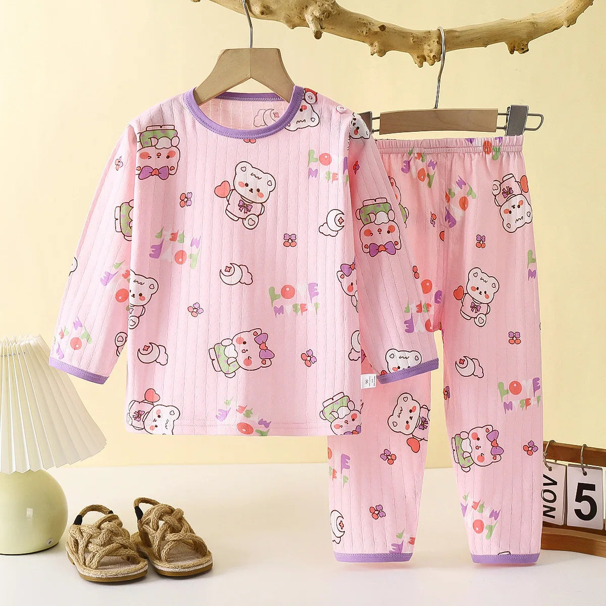 2025 New Summer Children Clothing Baby Home Clothes Set Long Sleeved Boys Girls Pajamas Thin Section Kids Pajamas Clothes