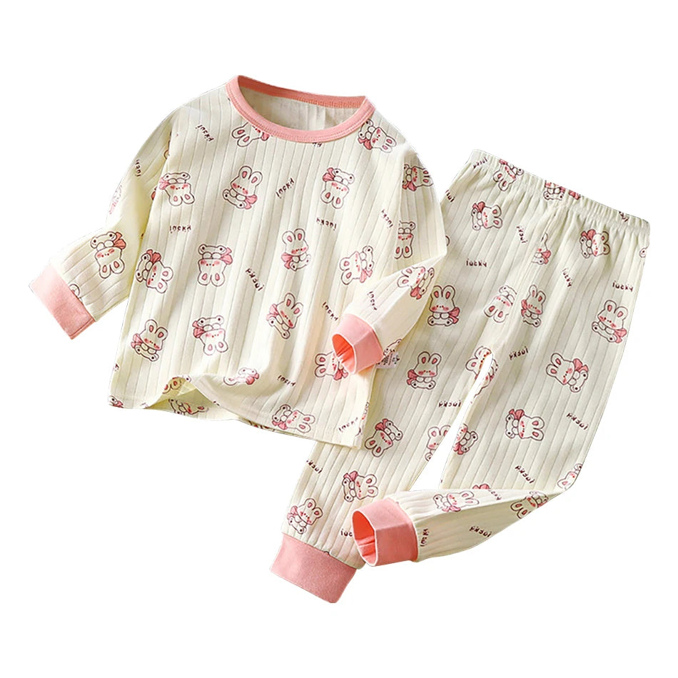 Kids Casual Autumn Long Sleeve Pajamas Set Boys and Girls Cartoon Print Home Wear Comfortable Soft Fabric Sleepwear