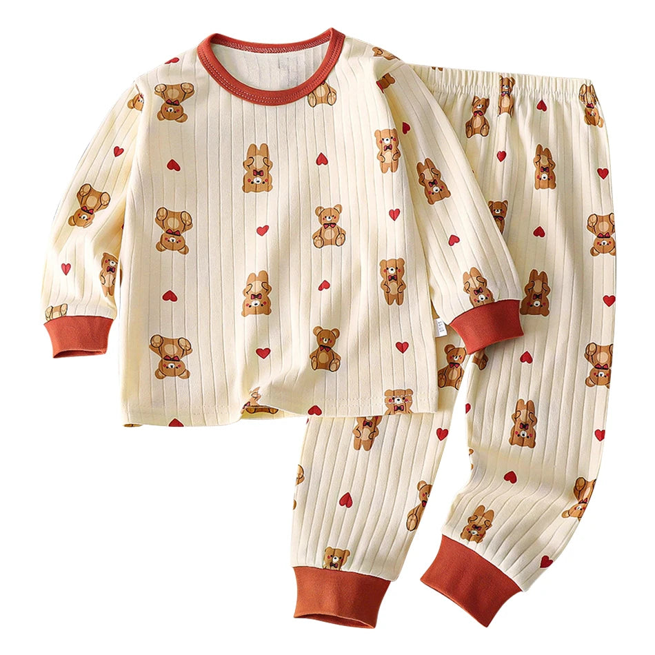 Kids Casual Autumn Long Sleeve Pajamas Set Boys and Girls Cartoon Print Home Wear Comfortable Soft Fabric Sleepwear