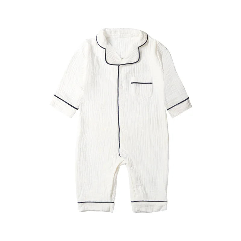 Baby Sleepwear for Boy Girl Organic Cotton White Romper Newborn Pajama Muslin Long-sleeved Onesie Kids  Clothe Toddler Jumpsuit